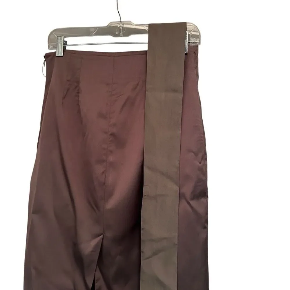 Ann Taylor brownish grey satin pencil skirt with waist belt - size 6